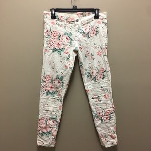 White Floral Francesca's Skinny Jeans, Worn Once